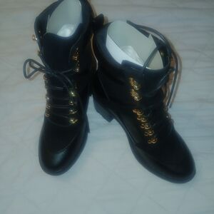 JustFab Black and Gold Lace-Up Boots